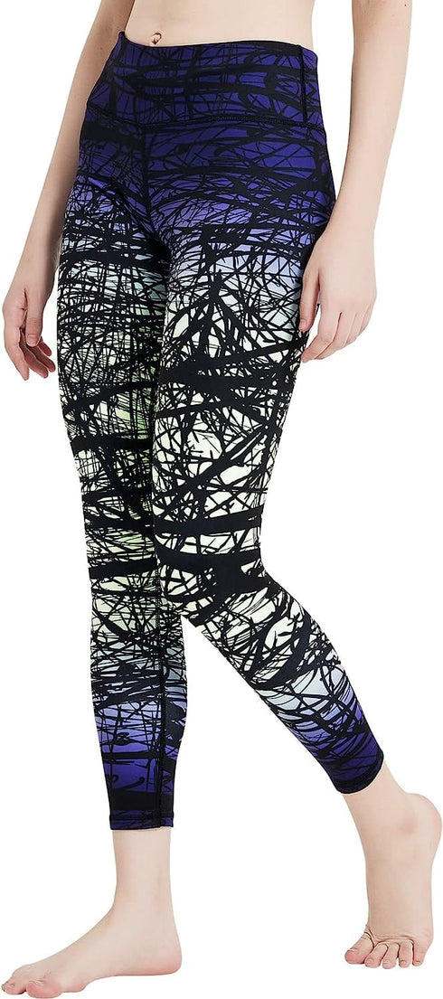 Women's Yoga Pants Printed Running Tights,Workout Running Leggings Tummy Control